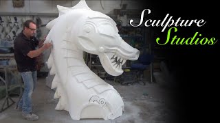 Hand Carving a Polystyrene  Styrofoam Dragon by Sculpture Studios [upl. by Llewej969]