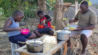 curry cabbage with salt fish and Dumpling dining with the kids [upl. by Rhianna]