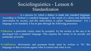 Sociolinguistics  Lesson 6  Standardization [upl. by Paschasia]