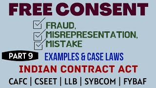 Fraud  Misrepresentation  Mistake  Free Consent  Indian Contract Act  Caselaws  Example [upl. by Alamaj]