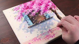 Cherry blossom house  Easy acrylic painting for beginners  PaintingTutorial  Painting ASMR [upl. by Rutledge841]