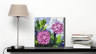 Impasto Acrylic Painting Dahlia Flower Palette Knife [upl. by Nhguav]