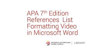 APA References List Formatting 7th Edition [upl. by Eylrac]