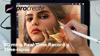 How to Procreate portrait painting 80mins Real time record  Timelapse [upl. by Fiester]