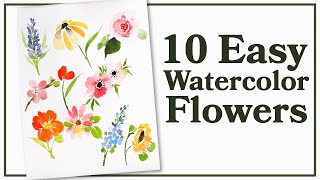 Easiest Way to Paint TEN Flowers with Watercolor [upl. by Atnoed]