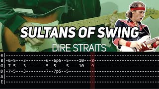 Dire Straits  Sultans of Swing solos Guitar lesson with TAB [upl. by Aianat]