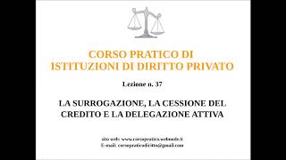 37 LA SURROGAZIONELA CESSIONE DEL CREDITO E LA DELEGAZIONE ATTIVA [upl. by Eirollam]