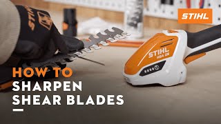 STIHL HSA 26  How to sharpen the shrub shear blades  Instruction [upl. by Lida848]