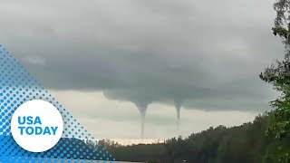 Rare double waterspout tornado appears in sky  USA TODAY [upl. by Janka]