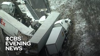 5 dead and over 60 injured in Pennsylvania highway pileup [upl. by Mlehliw71]