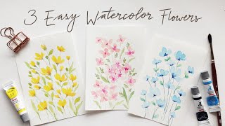 3 EASY beginner friendly watercolor flower doodles [upl. by Harlin]