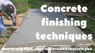 Concrete Finishing Techniques  How to Mag Float Edge and Broom a concrete slab [upl. by Gladis]