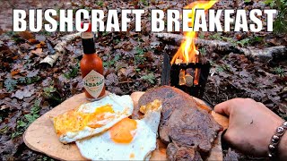 Campfire Cooking  Bushcraft Breakfast  Steak amp Eggs [upl. by Bowers]