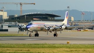 Fantastic Sound The Flying Bulls Douglas DC6 taxiing and take off runway 32 at ZRH Live ATC [upl. by Solegnave]