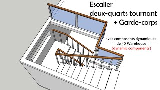 Cours Sketchup  Escalier deuxquarts tournant entre étages [upl. by Elinnet]