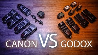 Canon vs Godox Speedlite Flashes  BEST BANG FOR THE BUCK  Price and Versatility [upl. by Eillas575]