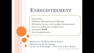 Cours 17  Enregistrement  Record Structure [upl. by Ssor]