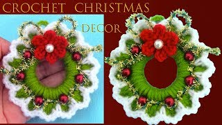 Como hacer corona de Navidad tejida a crochet Christmas decor three [upl. by Ree]