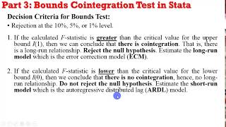 Stata13Estimate Bounds Cointegration Test ardl ecm boundstest cointegration [upl. by Dunn]