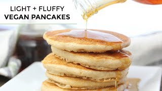 VEGAN PANCAKES  Light  Fluffy Vegan Pancake Recipe [upl. by Ecirual]