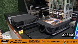 FASTEST DTG Printer Ever At PRINTING United 2019  The NEW Cheetah Industrial DTG [upl. by Nonnahc]